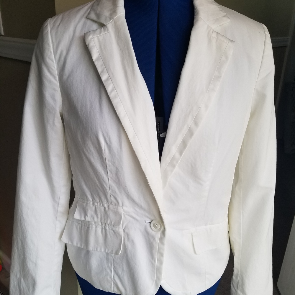 American Eagle White Cotton Satin Blazer
